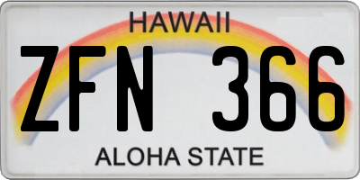 HI license plate ZFN366