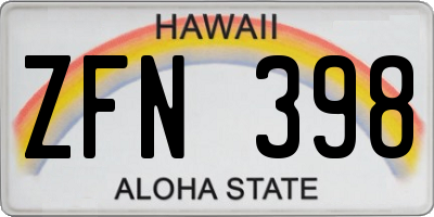 HI license plate ZFN398