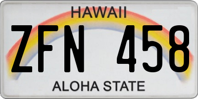 HI license plate ZFN458