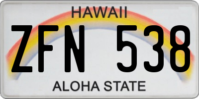 HI license plate ZFN538