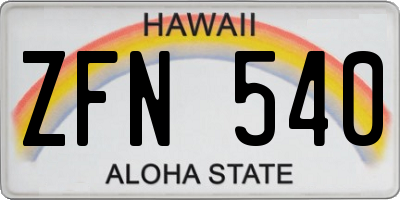 HI license plate ZFN540
