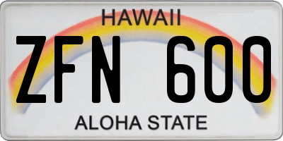 HI license plate ZFN600