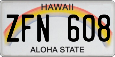 HI license plate ZFN608