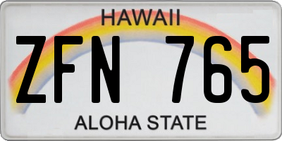 HI license plate ZFN765