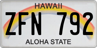 HI license plate ZFN792
