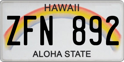 HI license plate ZFN892