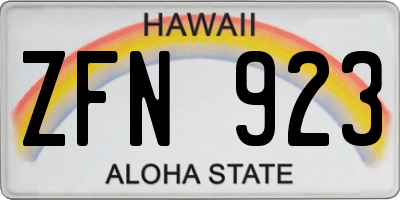 HI license plate ZFN923
