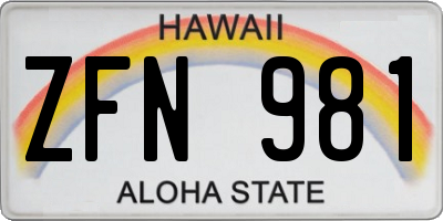 HI license plate ZFN981