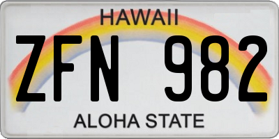 HI license plate ZFN982