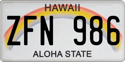 HI license plate ZFN986