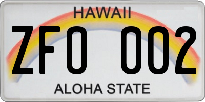 HI license plate ZFO002