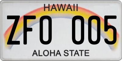 HI license plate ZFO005