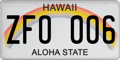 HI license plate ZFO006