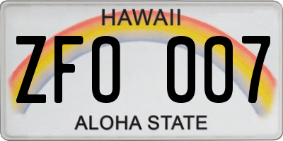 HI license plate ZFO007
