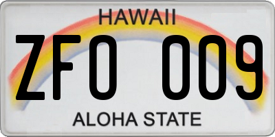 HI license plate ZFO009