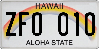 HI license plate ZFO010