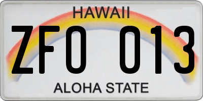 HI license plate ZFO013