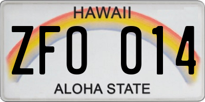 HI license plate ZFO014