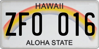 HI license plate ZFO016