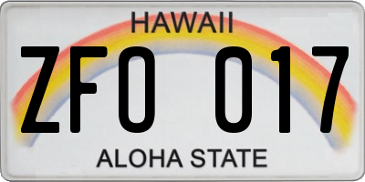 HI license plate ZFO017
