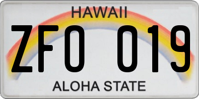 HI license plate ZFO019