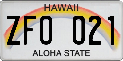 HI license plate ZFO021