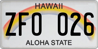 HI license plate ZFO026