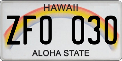HI license plate ZFO030