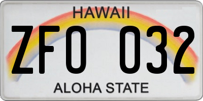 HI license plate ZFO032