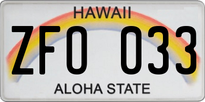 HI license plate ZFO033