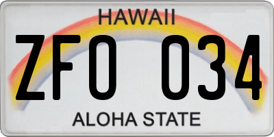 HI license plate ZFO034