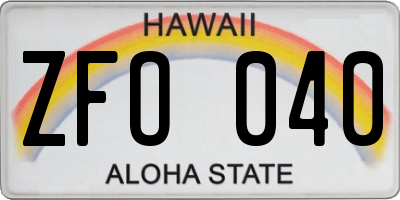 HI license plate ZFO040