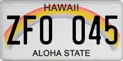 HI license plate ZFO045