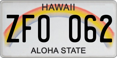 HI license plate ZFO062