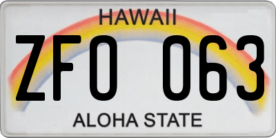 HI license plate ZFO063
