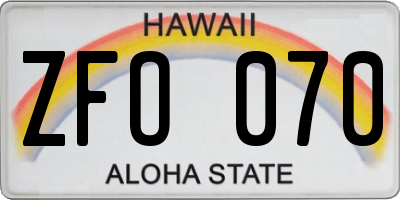 HI license plate ZFO070
