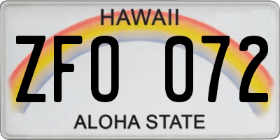 HI license plate ZFO072