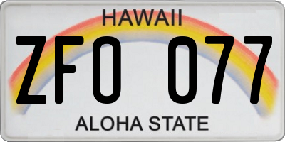 HI license plate ZFO077