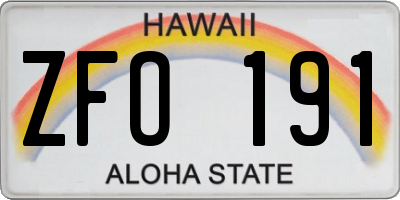 HI license plate ZFO191