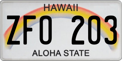 HI license plate ZFO203