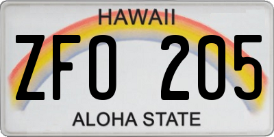 HI license plate ZFO205