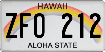 HI license plate ZFO212