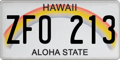 HI license plate ZFO213