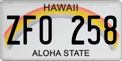 HI license plate ZFO258