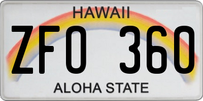 HI license plate ZFO360