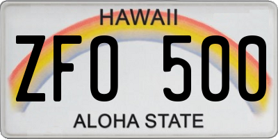 HI license plate ZFO500