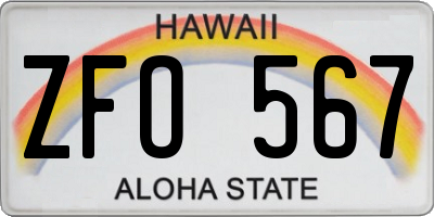HI license plate ZFO567
