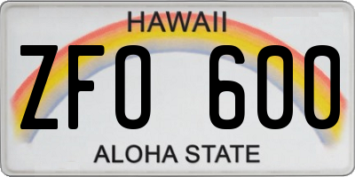 HI license plate ZFO600