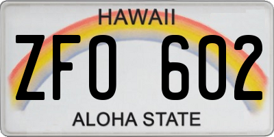 HI license plate ZFO602