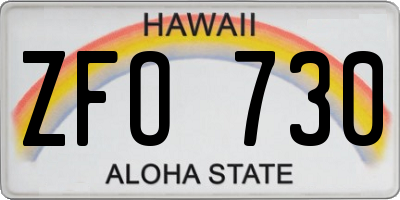 HI license plate ZFO730